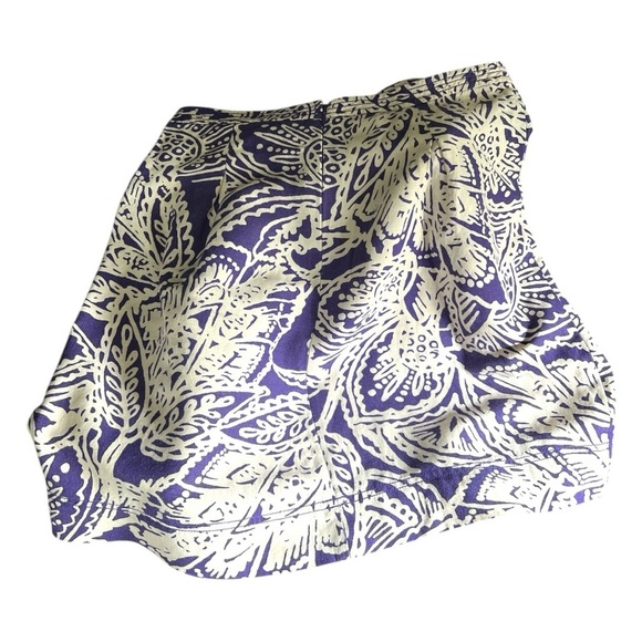 Purple and Creamy White Tropical Patterned Women's Linen Blend Skirt - Picture 2 of 5